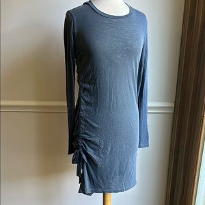 Stateside Blue Long Sleeve Tee shirt Dress Side Ruched Cotton Medium EUC